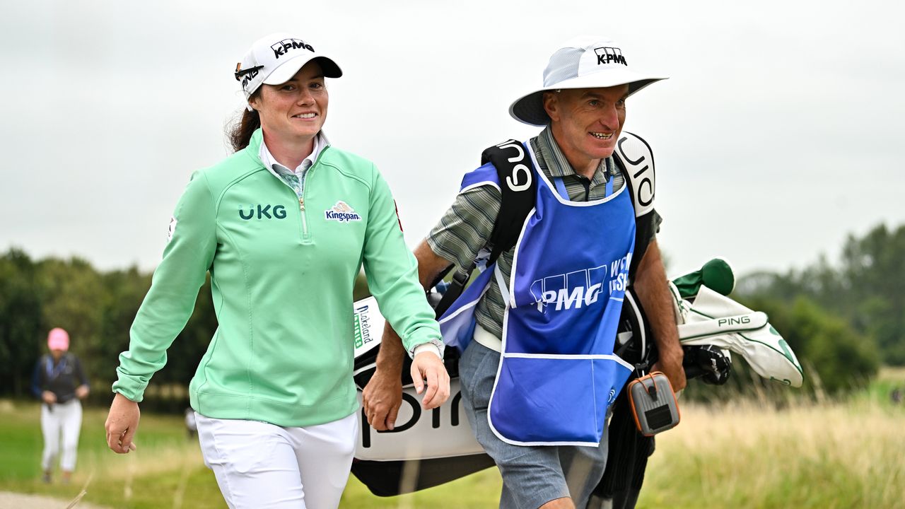 Leona Maguire and her caddie Verners Tess at the 2024 KPMG Irish Women&#039;s Open