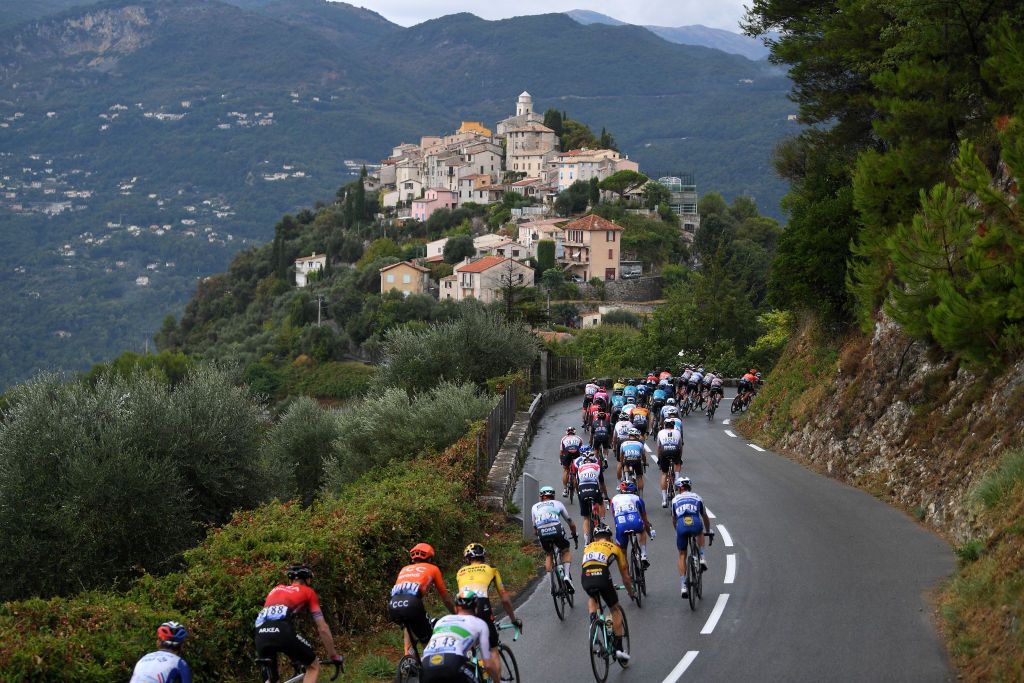 NICE FRANCE AUGUST 29 La Roquette sur Var 335m Landscape Peloton during the 107th Tour de France 2020 Stage 1 a 156km stage from Nice Moyen Pays to Nice TDF2020 LeTour on August 29 2020 in Nice France Photo by Tim de WaeleGetty Images