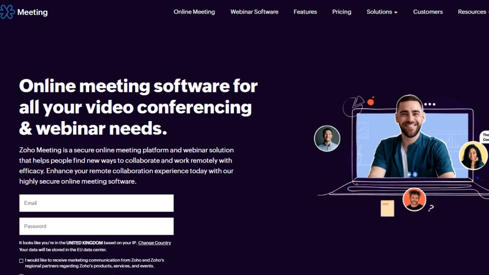 Website screenshot for Zoho Meeting