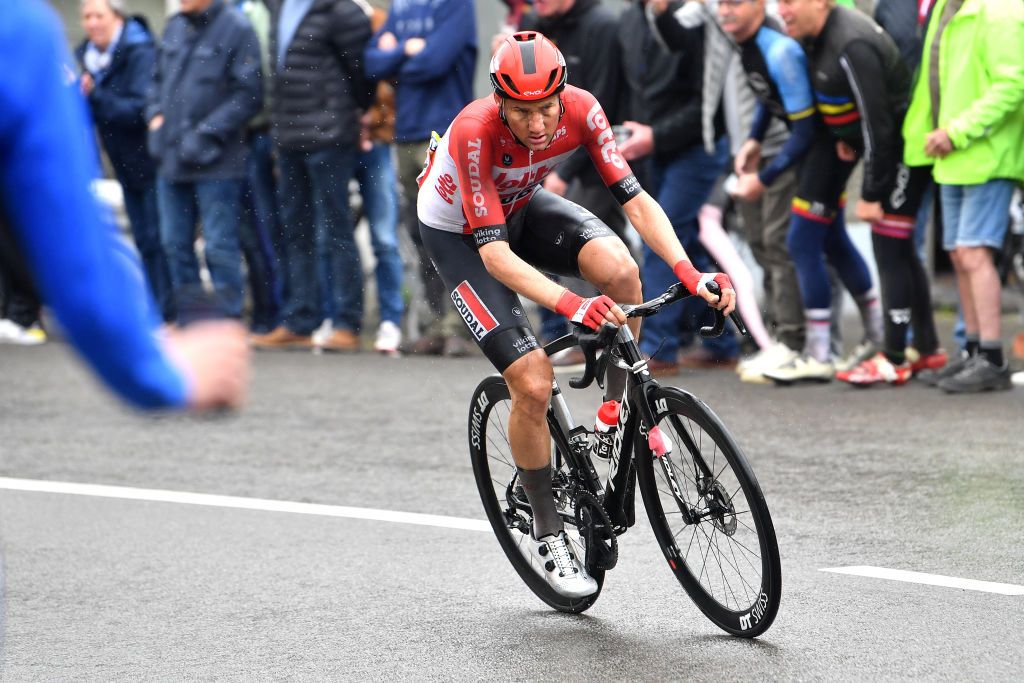 OVERIJSE BELGIUM APRIL 13 Tim Wellens of Belgium and Team Lotto Soudal competes in the breakaway during the 62nd De Brabantse Pijl La Flche Brabanonne 2022 Mens Elite a 2051km one day race from Leuven to Overijse BP22 on April 13 2022 in Overijse Belgium Photo by Luc ClaessenGetty Images