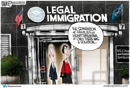Political cartoon U.S. immigration illegal legal family separation