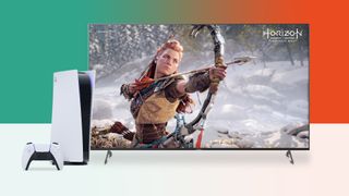 A gaming TV and PS5 side-by-side