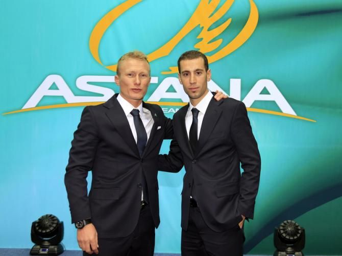 Alexandre Vinokourov and key Astana recruit, Vincenzo Nibali
