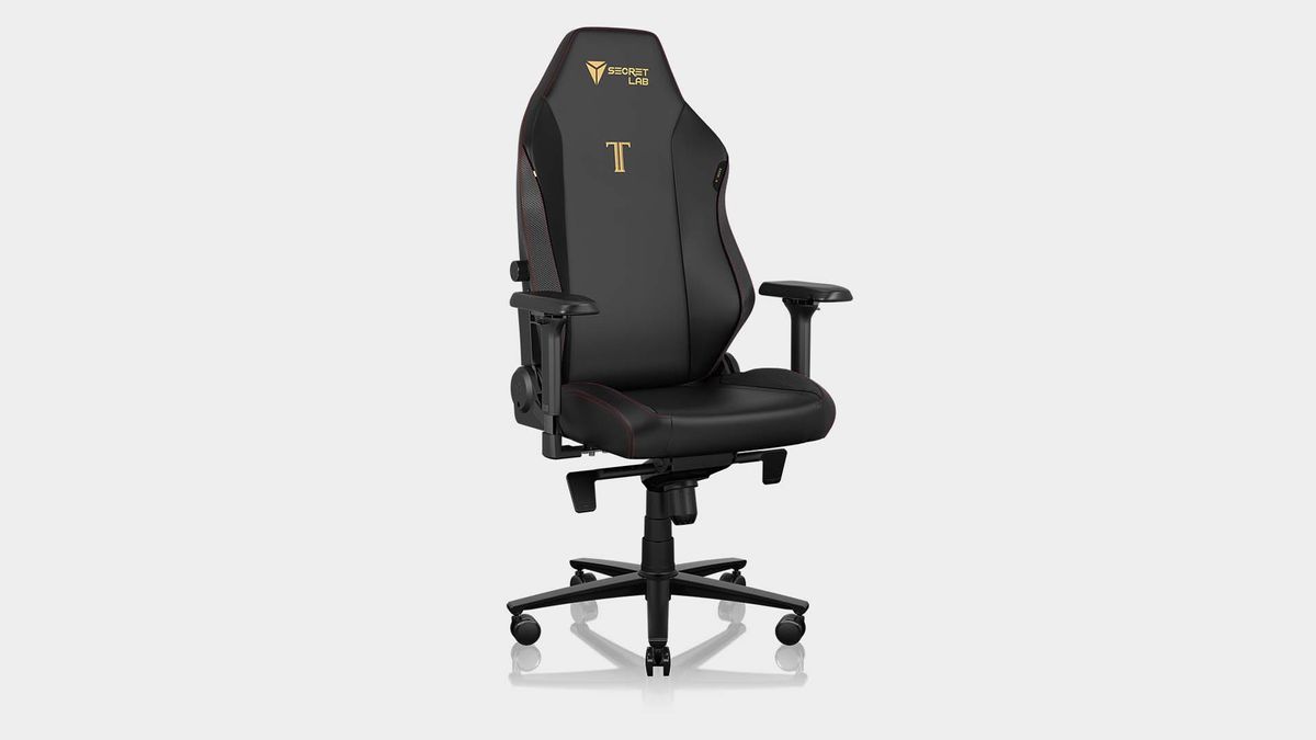 Secretlab Titan Evo 2022 gaming chair on a grey background at various 360&deg; angles.