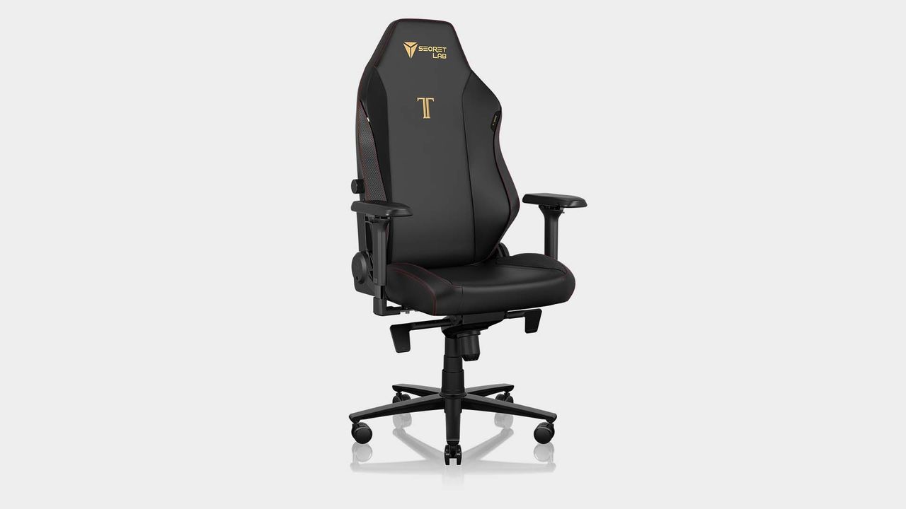 Secretlab Titan Evo 2022 gaming chair on a grey background at various 360&deg; angles.