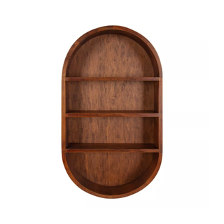 A wooden capsule shelf