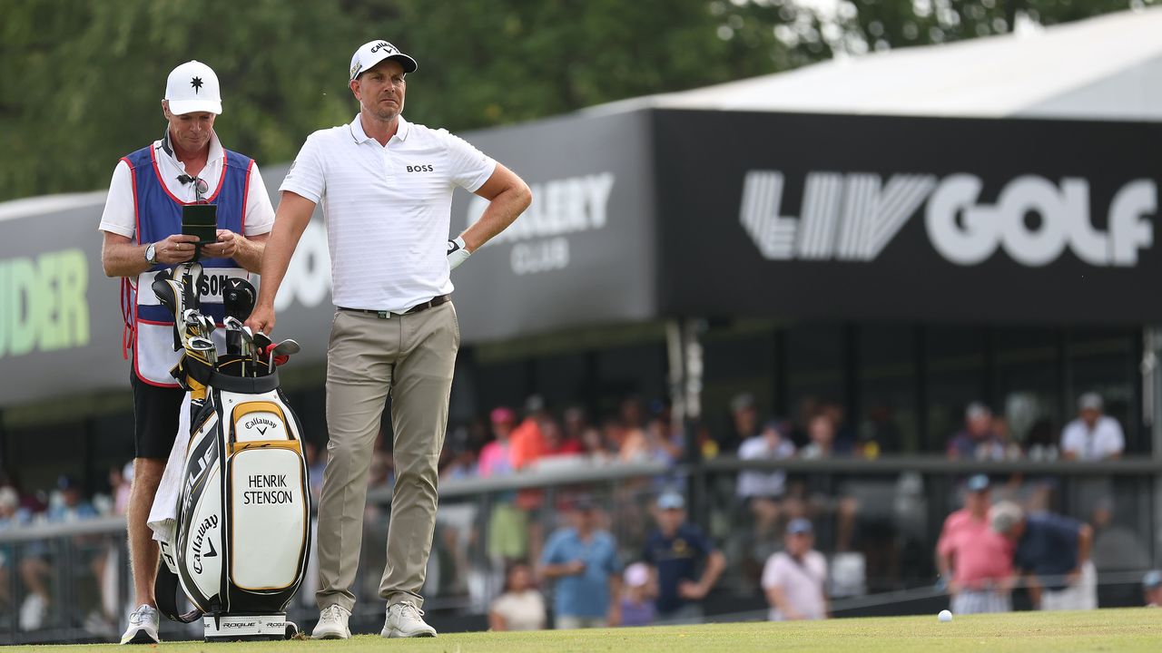 Henrik Stenson and his caddie at the LIV Golf Invitational Chicago