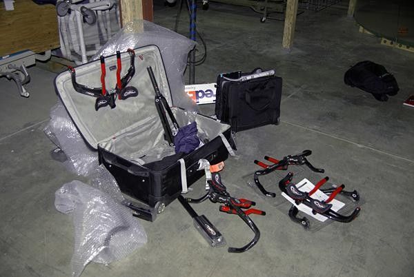 Team sponsor Oval Concepts' Morgan Nicol showed up with a suitcase full of bars, stems, and forks.