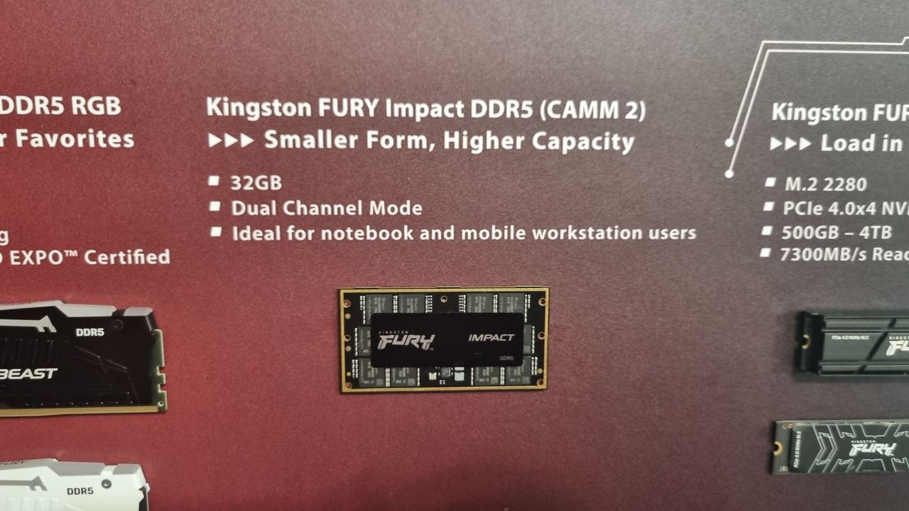 A Kingston DDR5 CAMM2 module at Computex 2024