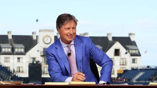 Brandel Chamblee pictured in a TV studio at The Open