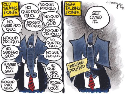 Political Cartoon U.S. Trump Mick Mulvaney No Quid Pro Quo