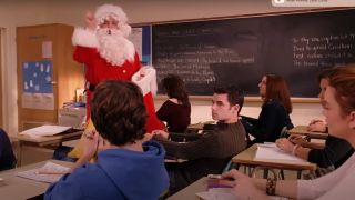 Daniel Franzese hands out candy canes dressed as Santa in Mean Girls.