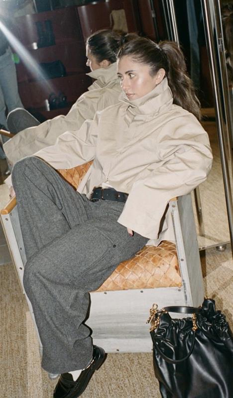 Jessica Habich Thomas wearing a funnel neck coat