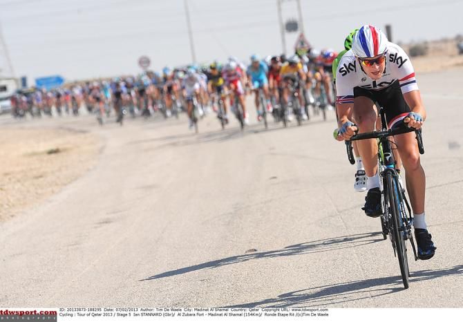 Ian Stannard (Sky) punishes the peloton on stage 5 of the 2013 Tour of Qatar