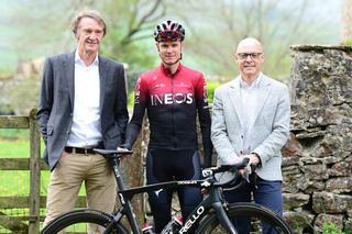 Jim Ratcliffe, Chris Froome, and Dave Brailsford at the launch