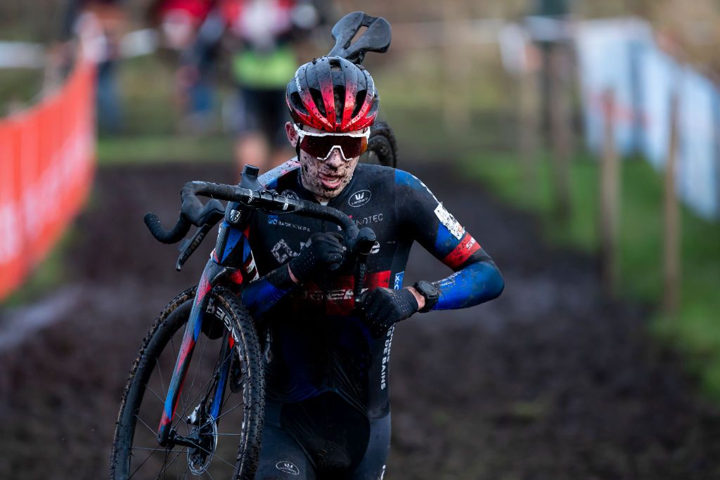 Dutch Pim Ronhaar pictured in action during the mens elite race of the 56th edition of the Robotland Cyclocross Essen in the Ethias Cross cyclocross competition Saturday 11 December 2021 in Essen BELGA PHOTO KRISTOF VAN ACCOM Photo by KRISTOF VAN ACCOMBELGA MAGAFP via Getty Images