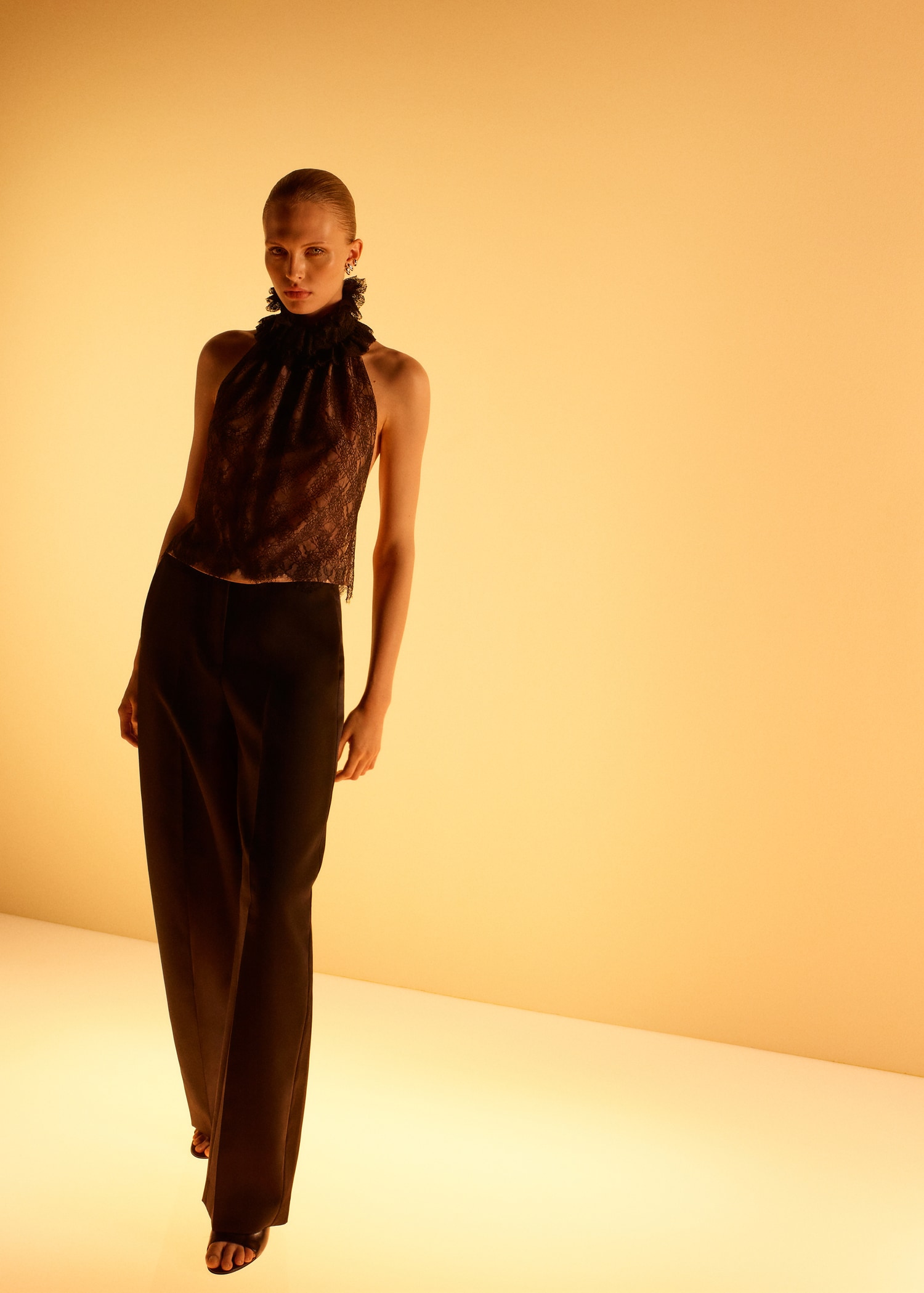 Lace Top With Ruff Collar - Women | Mango United Kingdom