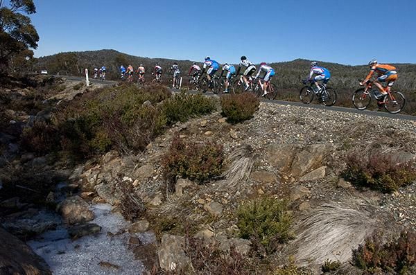 Conditions were cool despite the blue sky and there was still some ice about when riders went over the top of the Central Highlands.