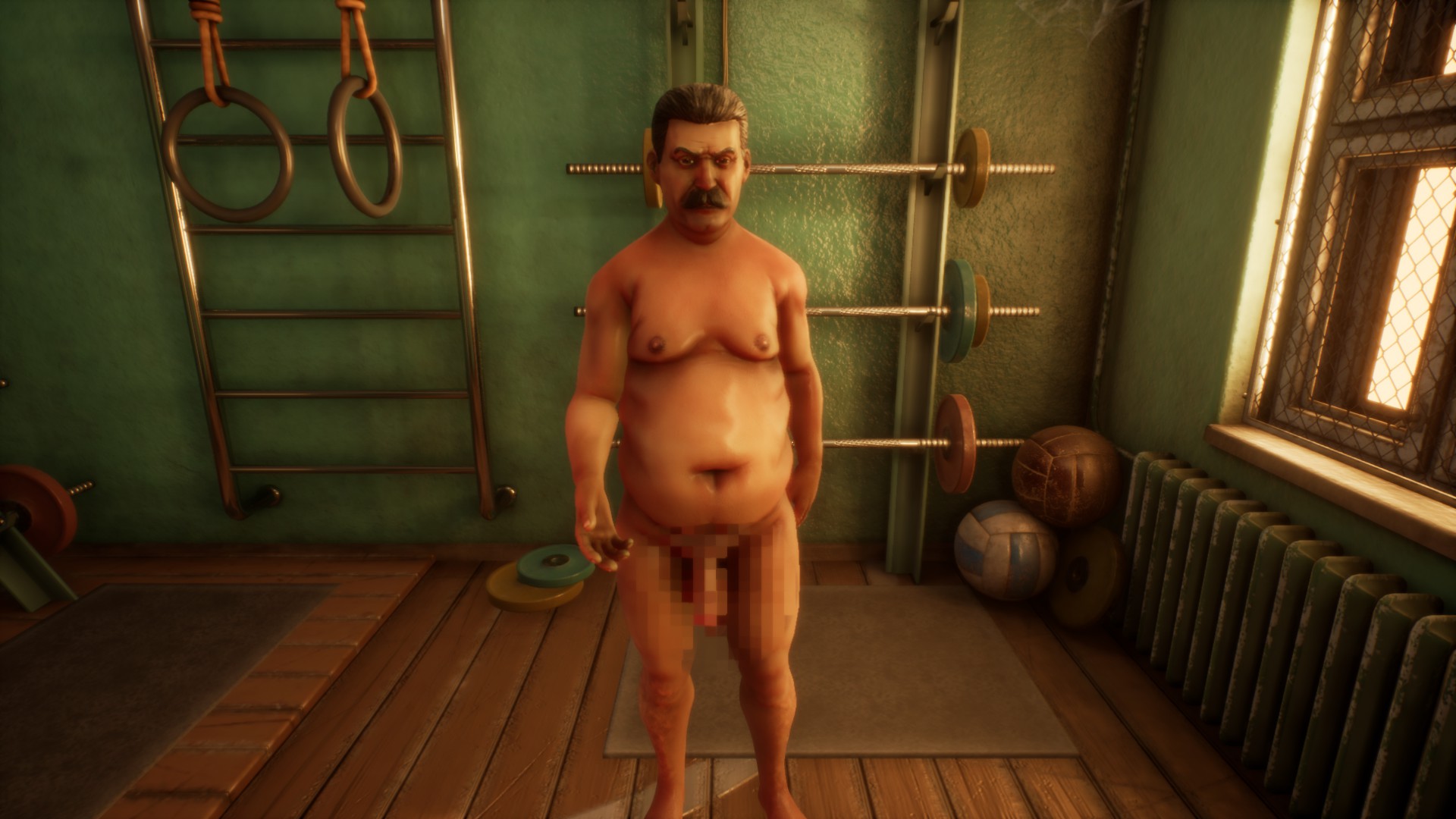 Screenshot of Joseph Stalin in the gym.