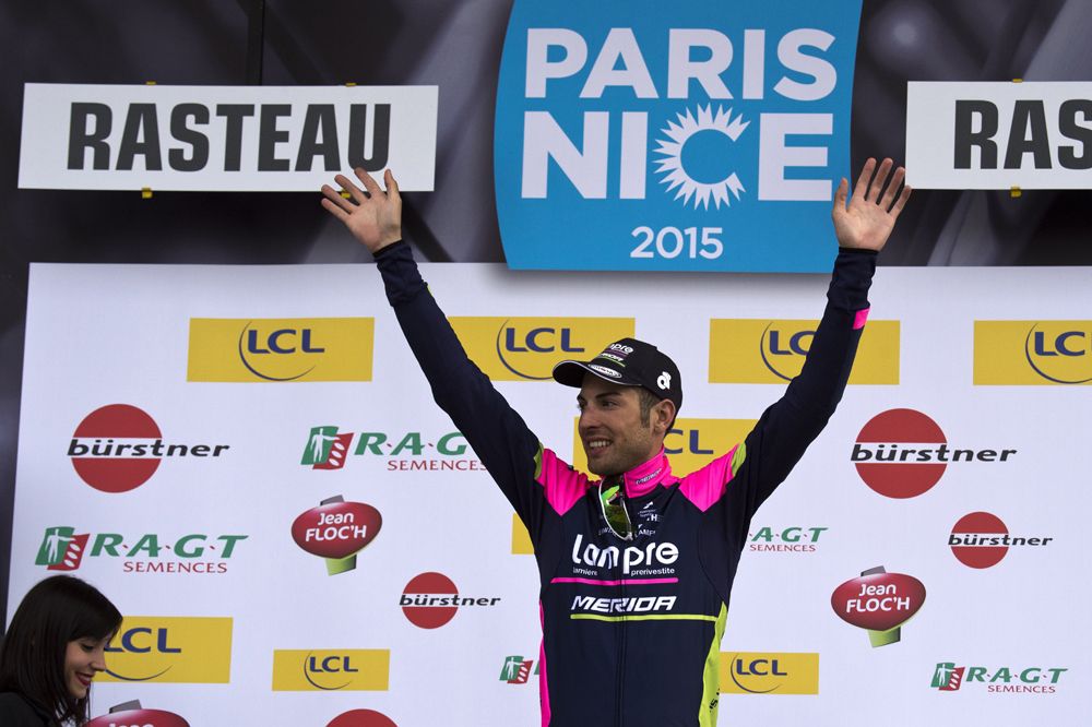 Davide Cimolai (Lampre-Merida) on the podium in Paris-Nice