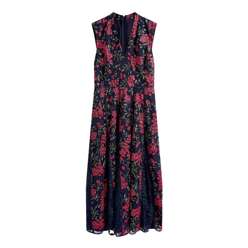 Navy and pink floral sleeveless dress, Hobbs
