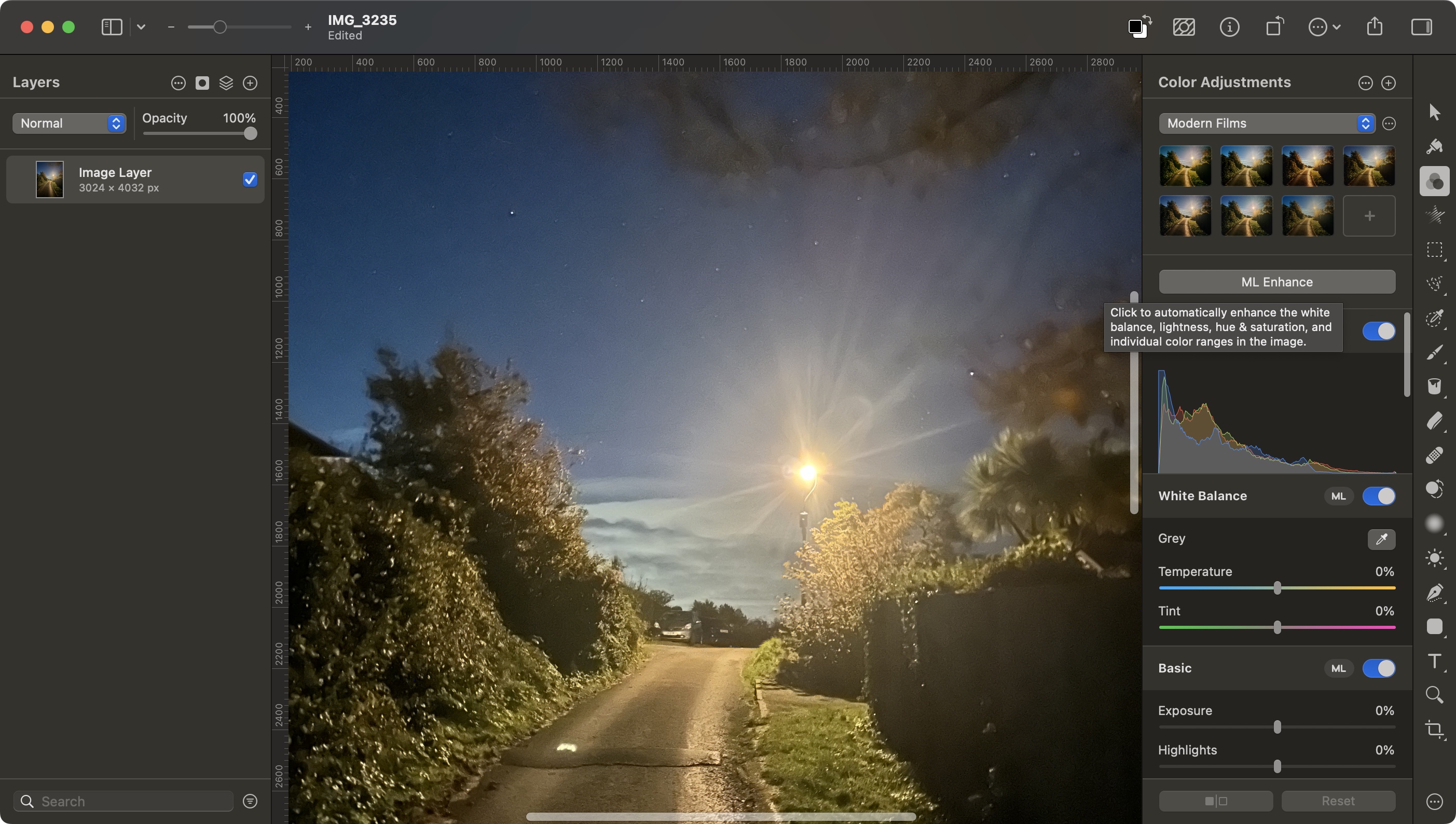 Pixelmator Pro's auto-enhance tools