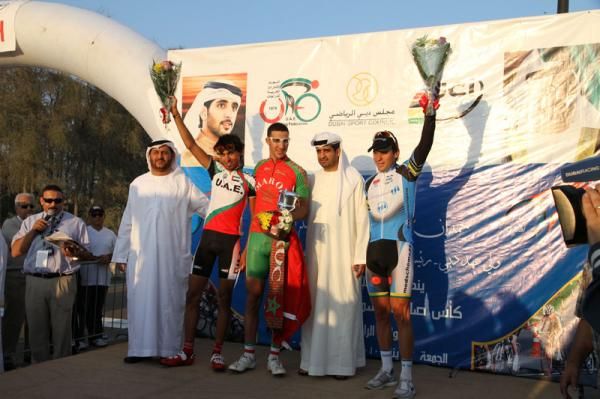 Yousef Mirza Banihammad (3rd, UAE), Mouhcine Lahsaini (1st, Morocco) and Malcolm Lange (2nd, Team Medscheme)