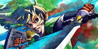 Link swings the Master Sword in Skyward Sword.