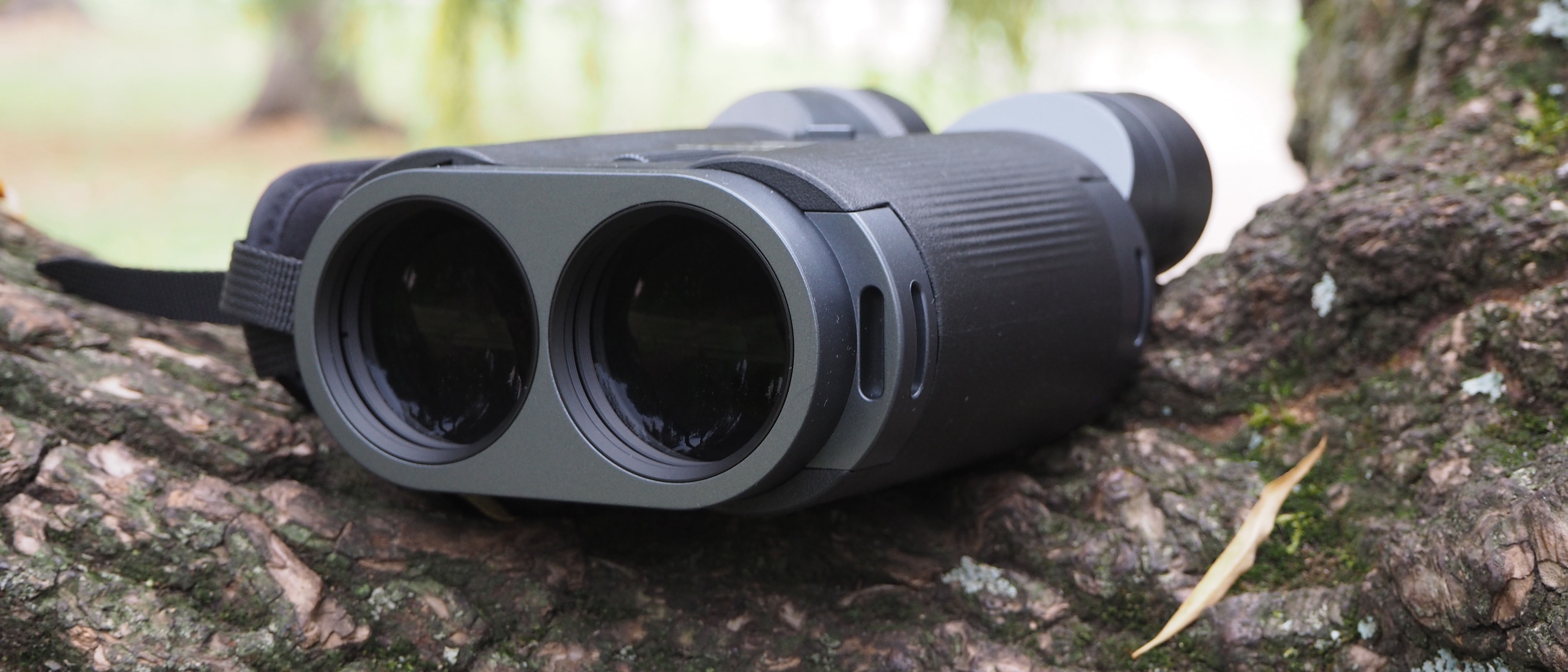 Fujifilm Fujinon Techno-Stabi TS-L 1640 binoculars on a tree trunk