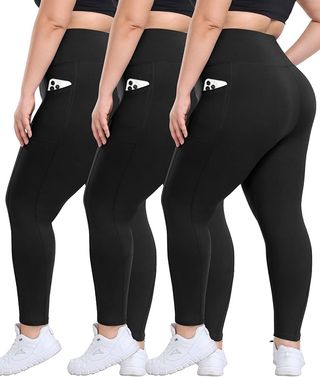 Syrinx, 3 Pack Plus Size Leggings With Pockets 