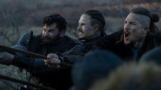 Mark Rowley as Finan, Arnas Fedaravicius as Sihtric and Alexander Dreymon as Uhtred in The Last Kingdom: Seven Kings Must Die