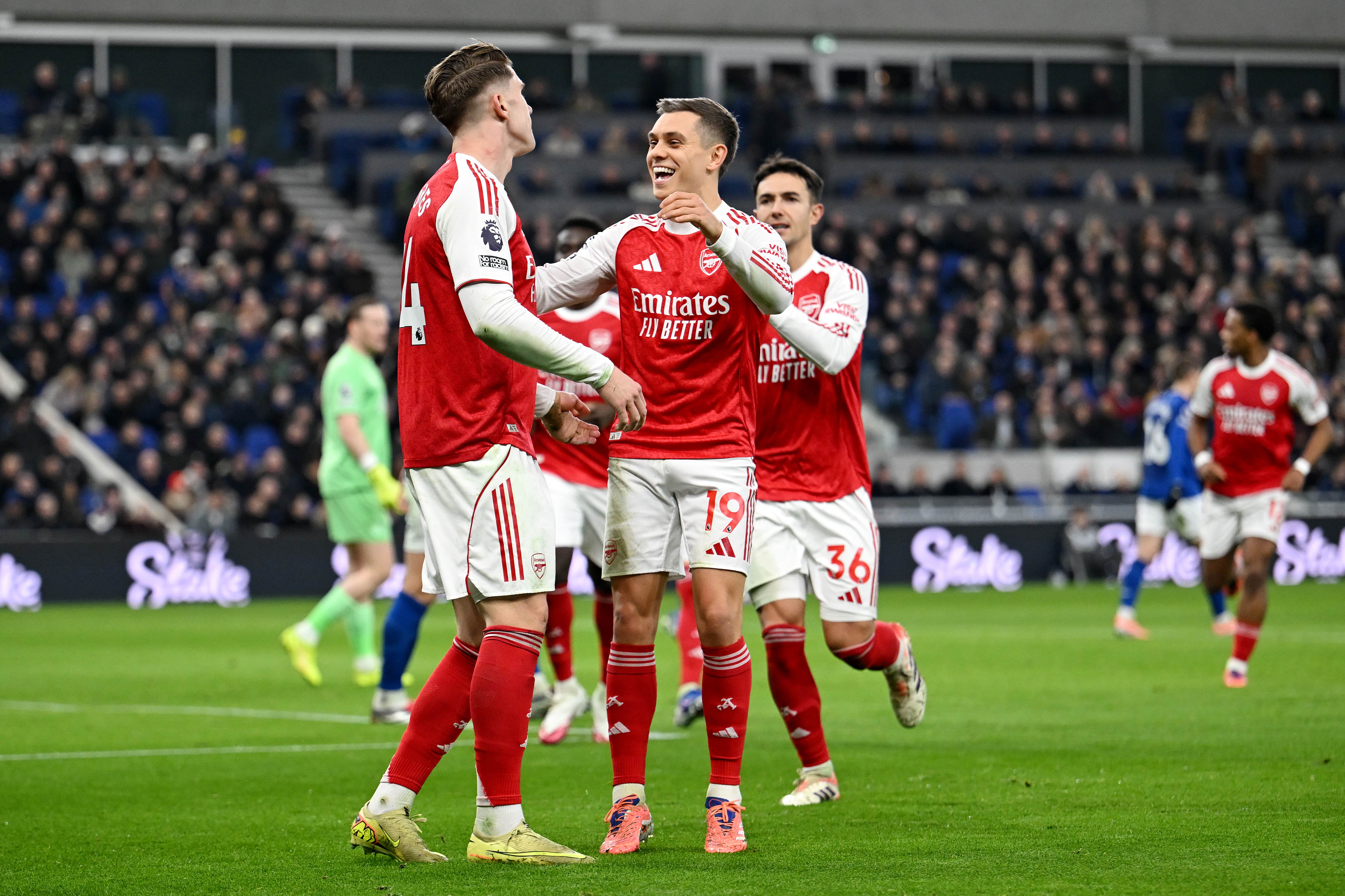 Arsenal forward Viktor Gyokeres celebrates his goal against Everton