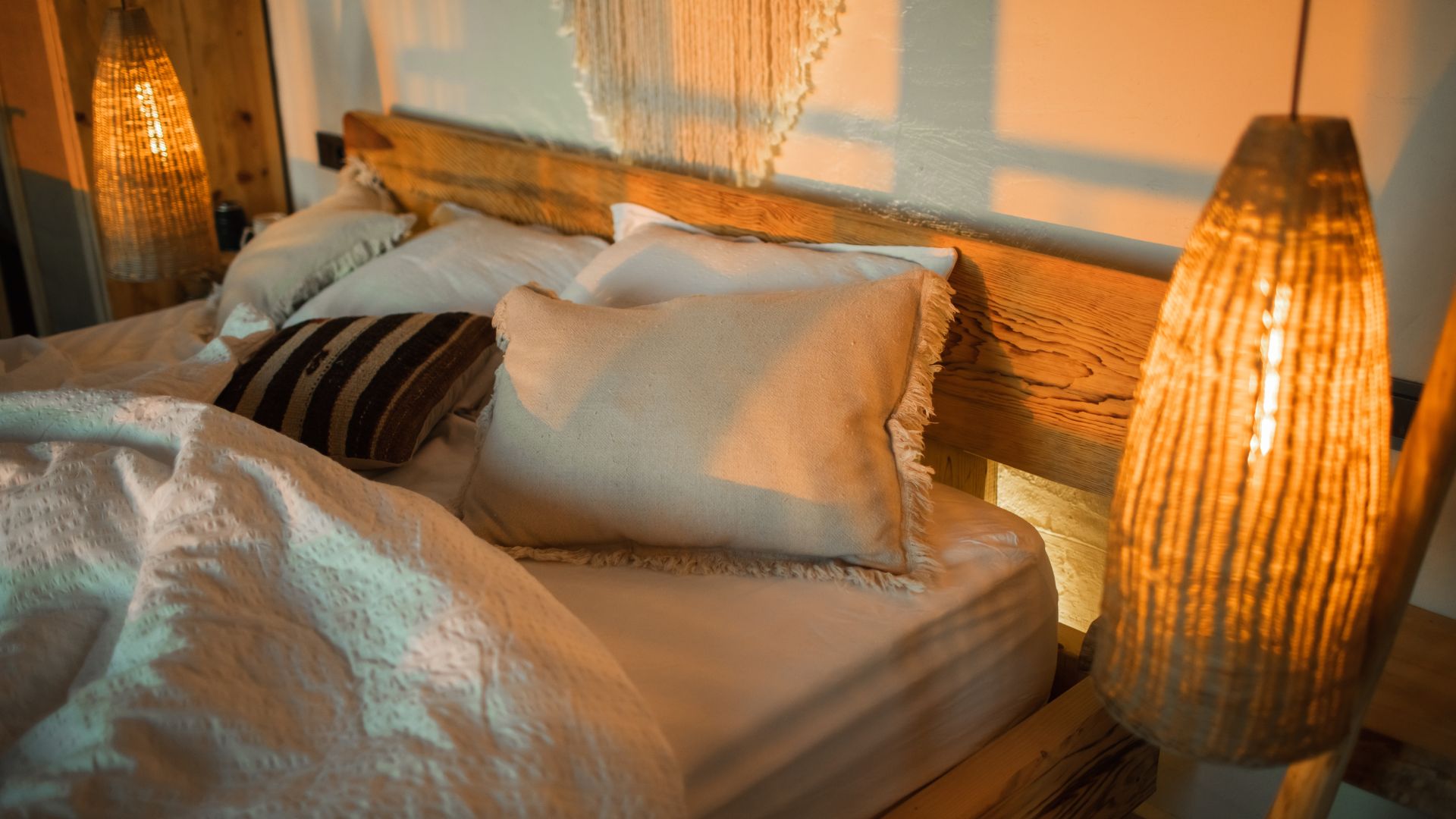 Cosy bed at sunset