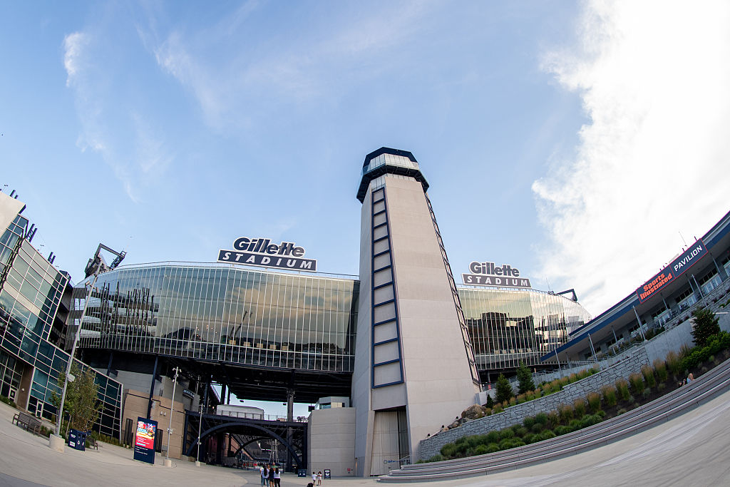 FOXBOROUGH, MA - JULY 12: A general view of the exterior of Gillette Stadium and the Gillette Stadium Lighthouse on July 12, 2025, outside Gillette Stadium, in Foxborough, MA. (Photo by Erica Denhoff/Icon Sportswire via Getty Images)
