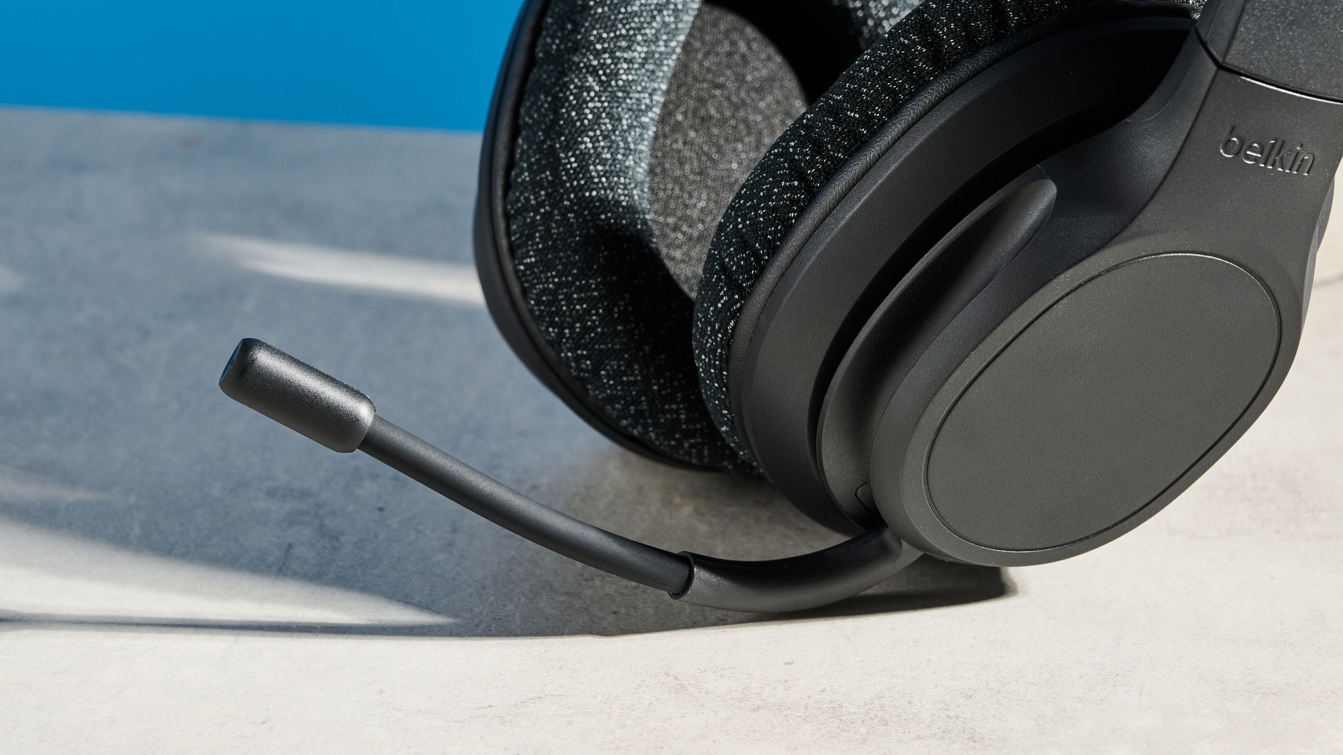 A black Belkin SoundForm Adapt wireless headset