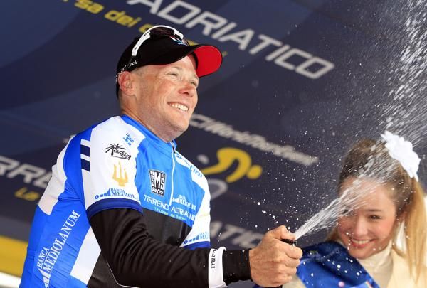 Chris Horner celebrates another day in the race lead