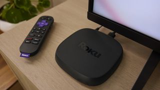 Roku Ultra (2024) on stand in living room 