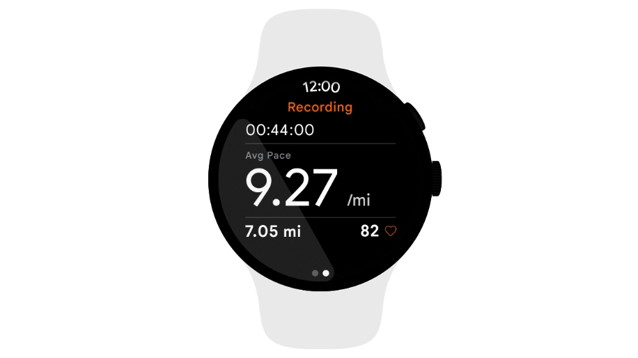 Graphic showing running tracking on a Wear OS 3 watch