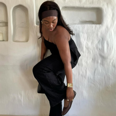 Bandeau tops worn with linen trousers