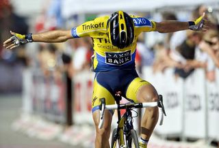 Manuele Boaro (Tinkoff-Saxo) takes a bow, winning stage 3 after mistakenly saluting on the previous stage for second place