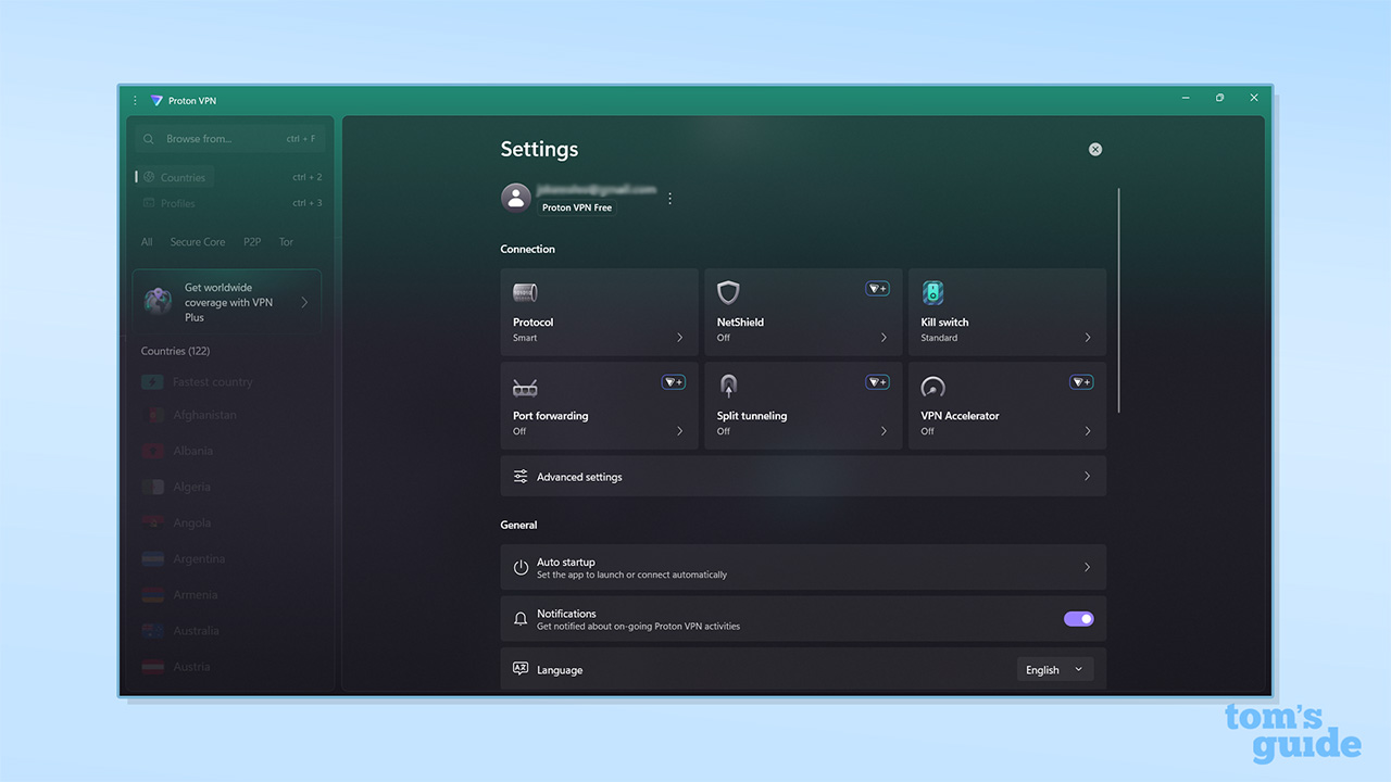 Screenshot of Proton VPN Free settings