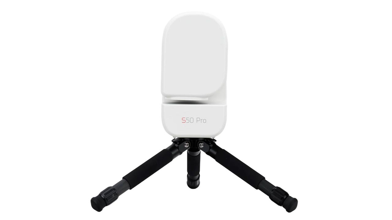 The ZWO Seestar S50 Pro smart telescope on a small black tripod, against a white background.