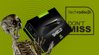 A happy skeleton buying an Nvidia Shield TV