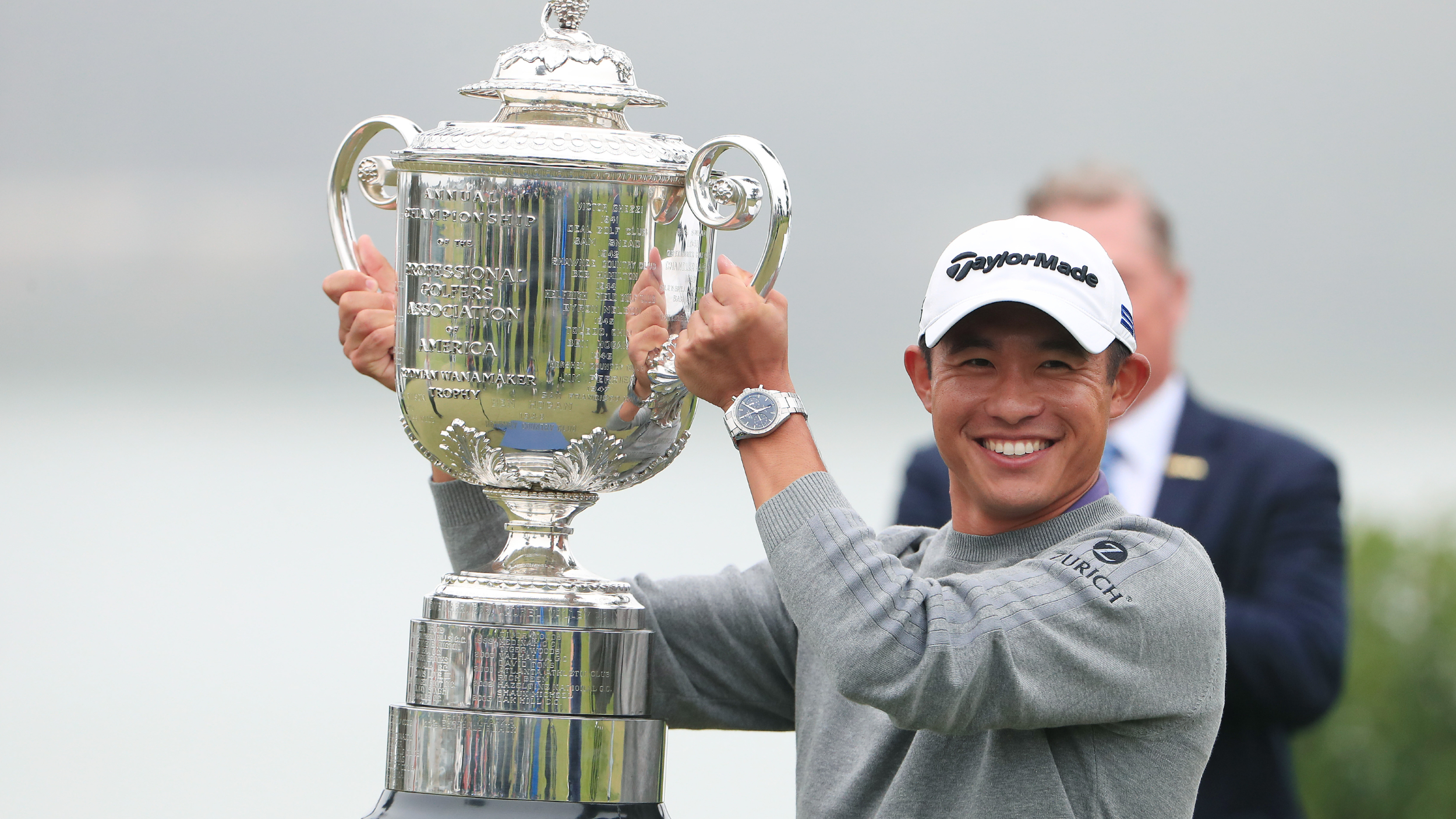 Collin Morikawa with the Wanamaker Trophy