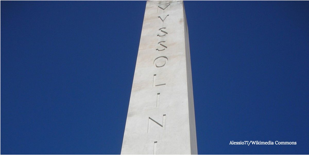 Roman obelisk with Mussolini message