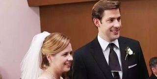 Jim and Pam on their wedding date on The Office.