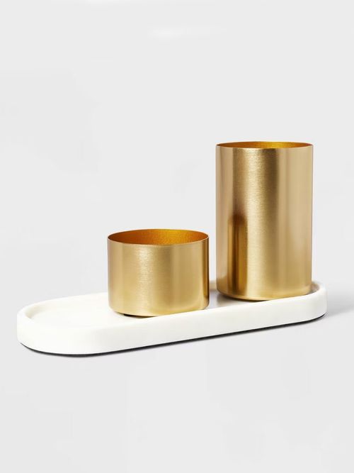 Modular Desk Org Marble Tray and Metal Cups Set