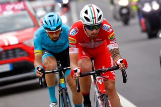 Mattia Cattaneo leads Dario Cataldo in the stage 15 breakaway at the Giro