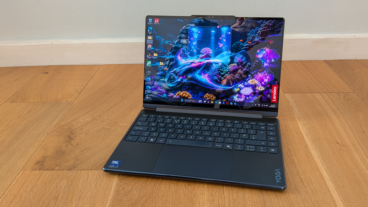 The Lenovo Yoga 9i Aura Edition on a desk