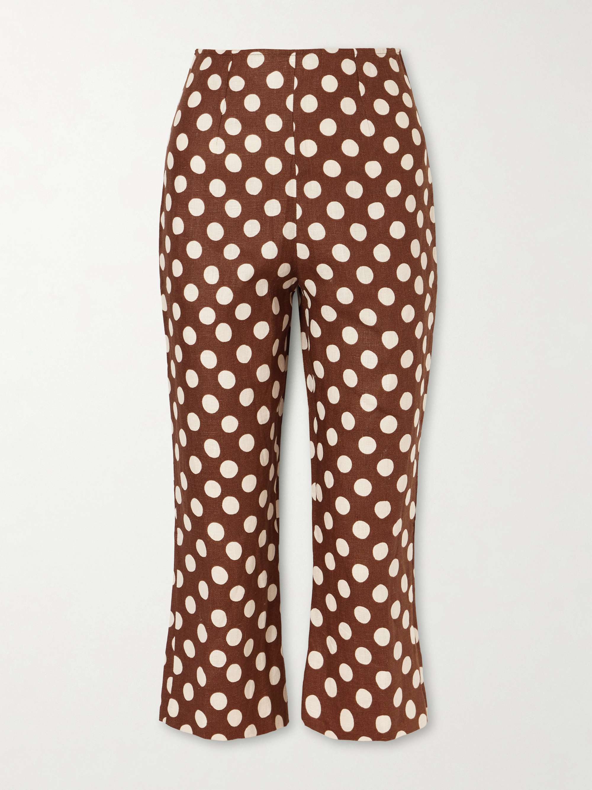 Valeria Polka-Dot Linen Straight-Leg Capri Pants